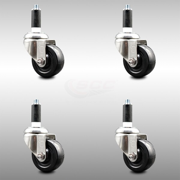 Service Caster 3 Inch 316SS Soft Rubber Wheel Swivel 1 Inch Expanding Stem Caster Set SCC SCC-SS316EX20S314-SRS-1-4 - main